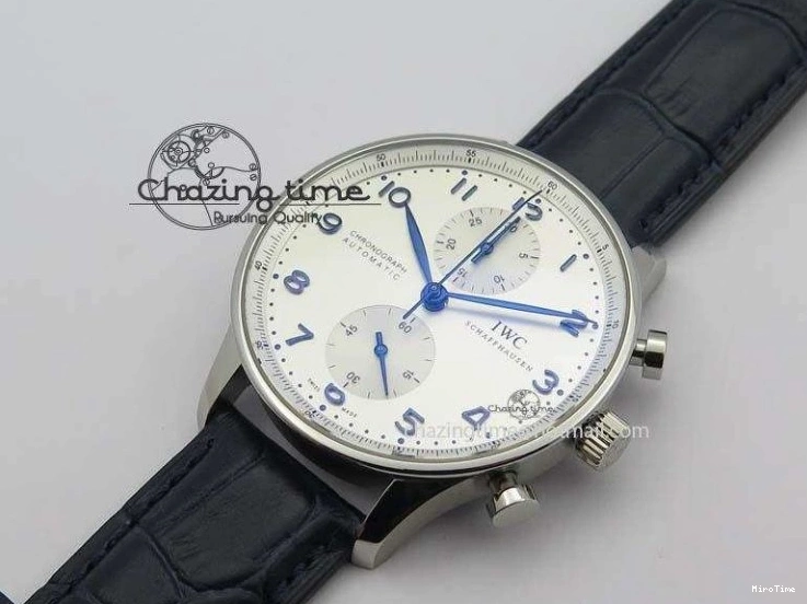 MIROTIME 0715 UrbanStyle Portuguese IW371446 ZF 1:1 Best Edition SS White Dial Blue Markers On Blue Leather Strap  A79350 V 7270